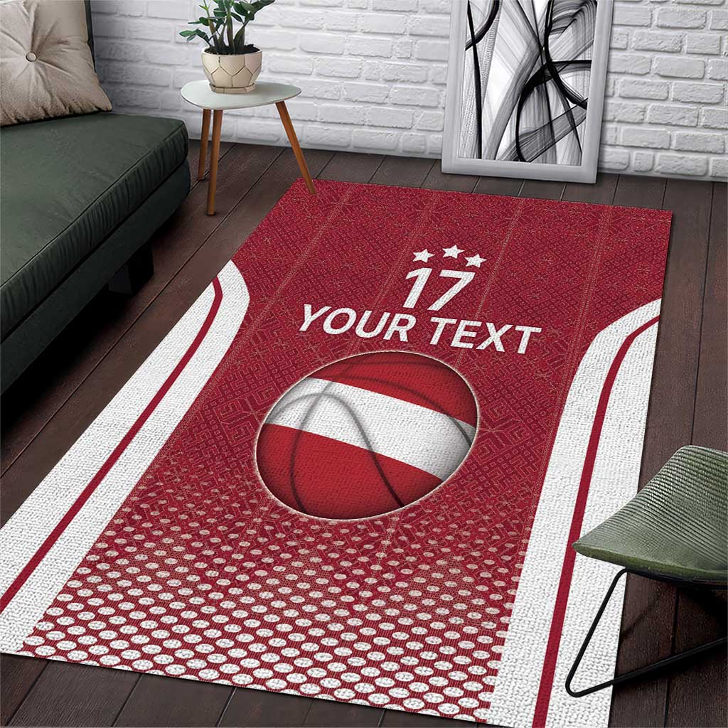 Latvia Basketball Custom Area Rug Red Latvian Pattern