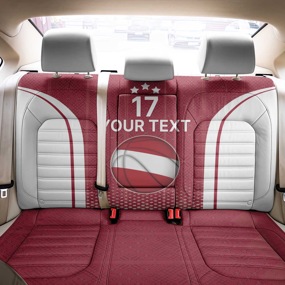 Latvia Basketball Custom Back Car Seat Cover Red Latvian Pattern