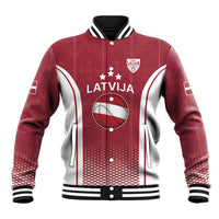 Latvia Basketball Custom Baseball Jacket Red Latvian Pattern
