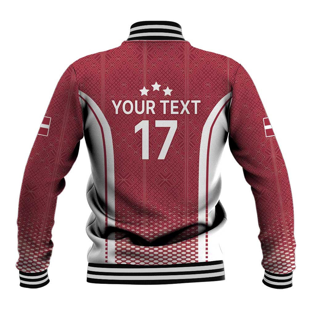 Latvia Basketball Custom Baseball Jacket Red Latvian Pattern