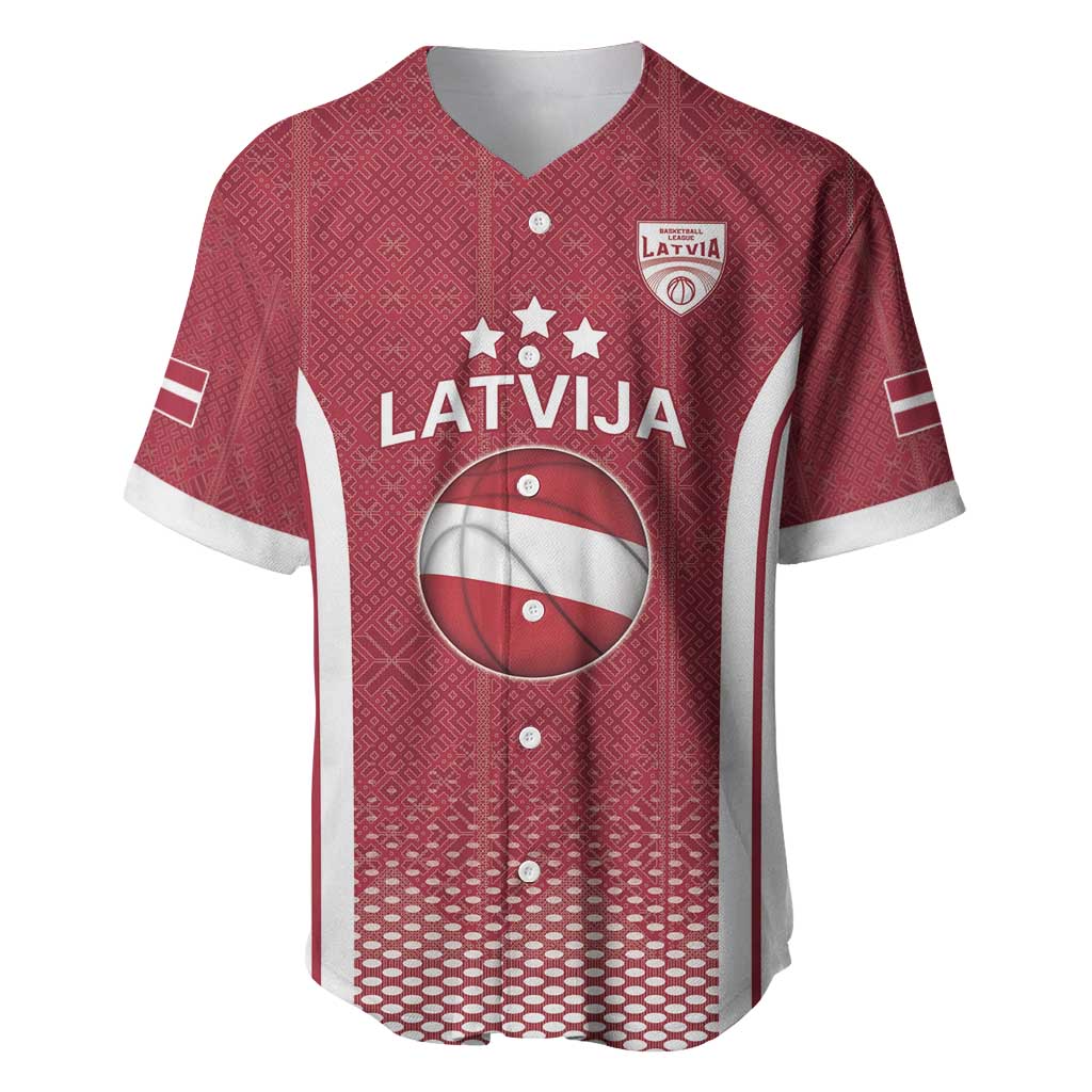 Latvia Basketball Custom Baseball Jersey Red Latvian Pattern