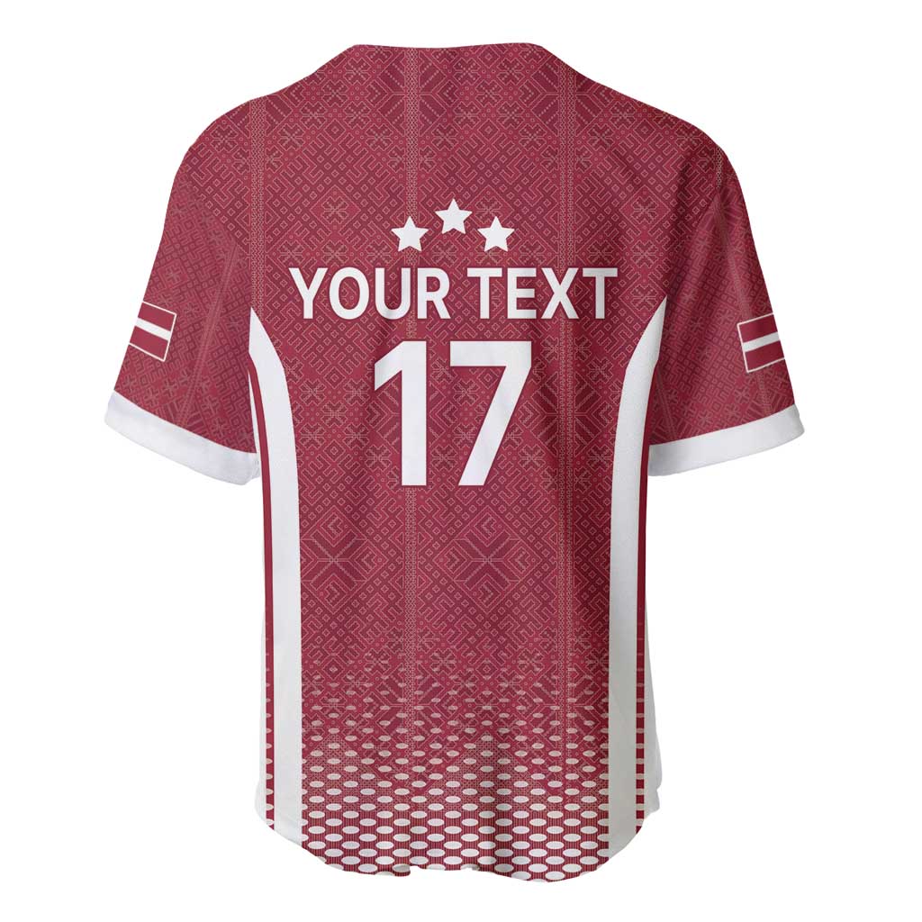 Latvia Basketball Custom Baseball Jersey Red Latvian Pattern