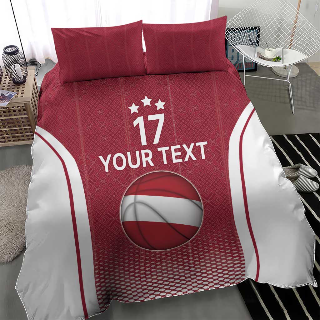 Latvia Basketball Custom Bedding Set Red Latvian Pattern