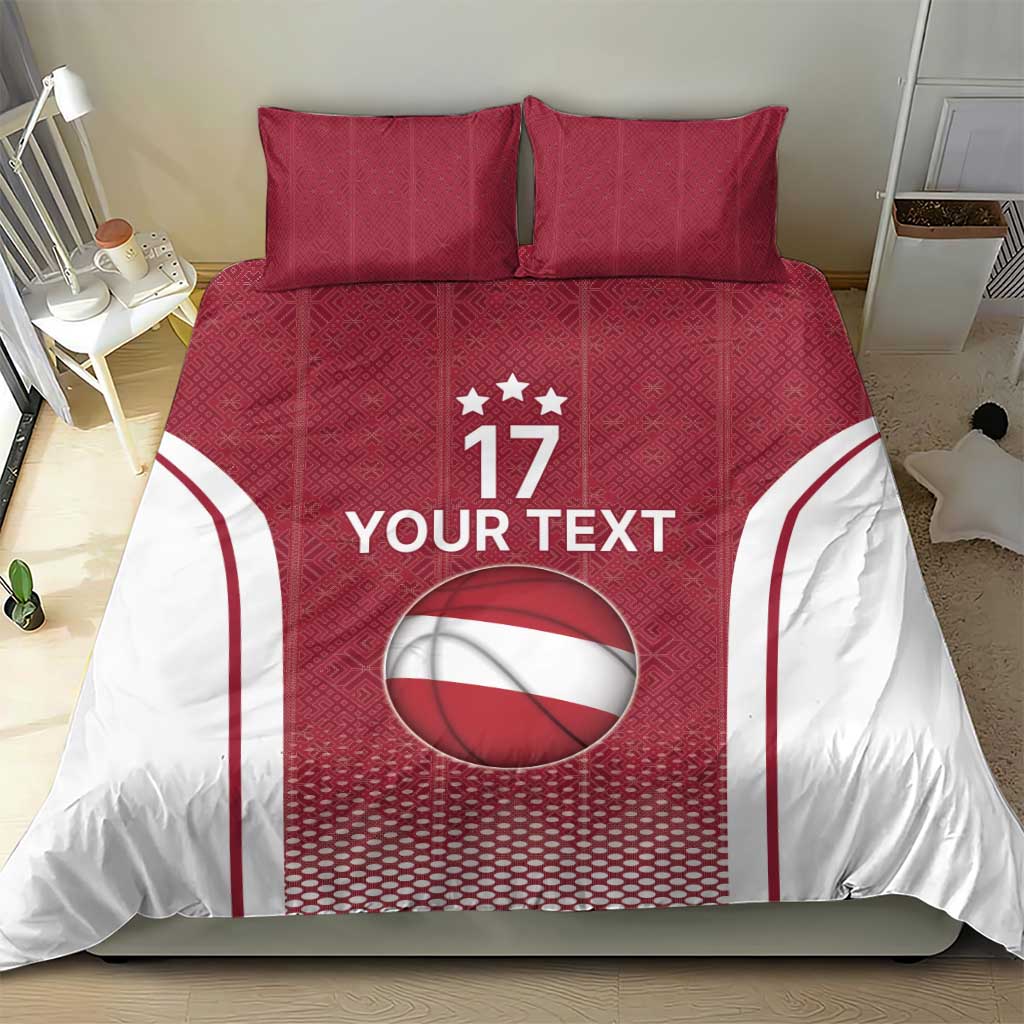 Latvia Basketball Custom Bedding Set Red Latvian Pattern