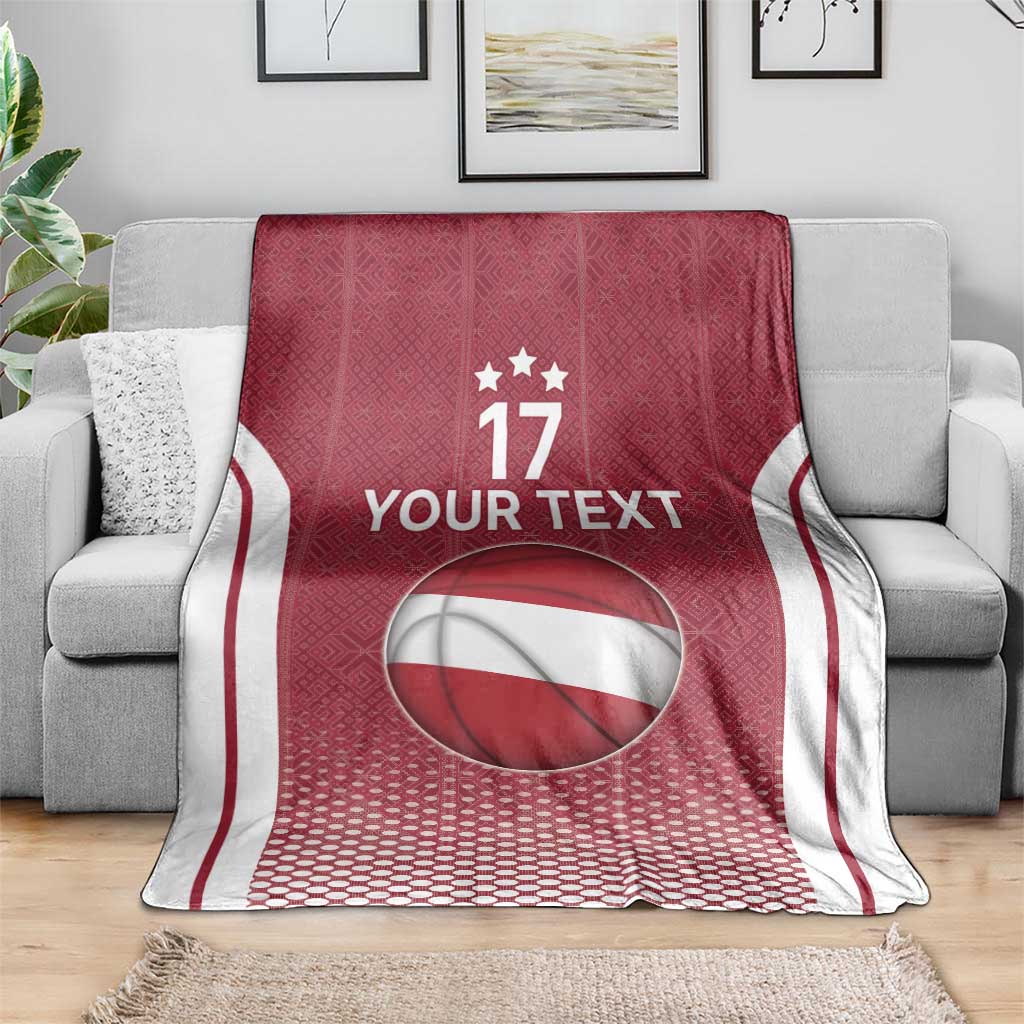 Latvia Basketball Custom Blanket Red Latvian Pattern