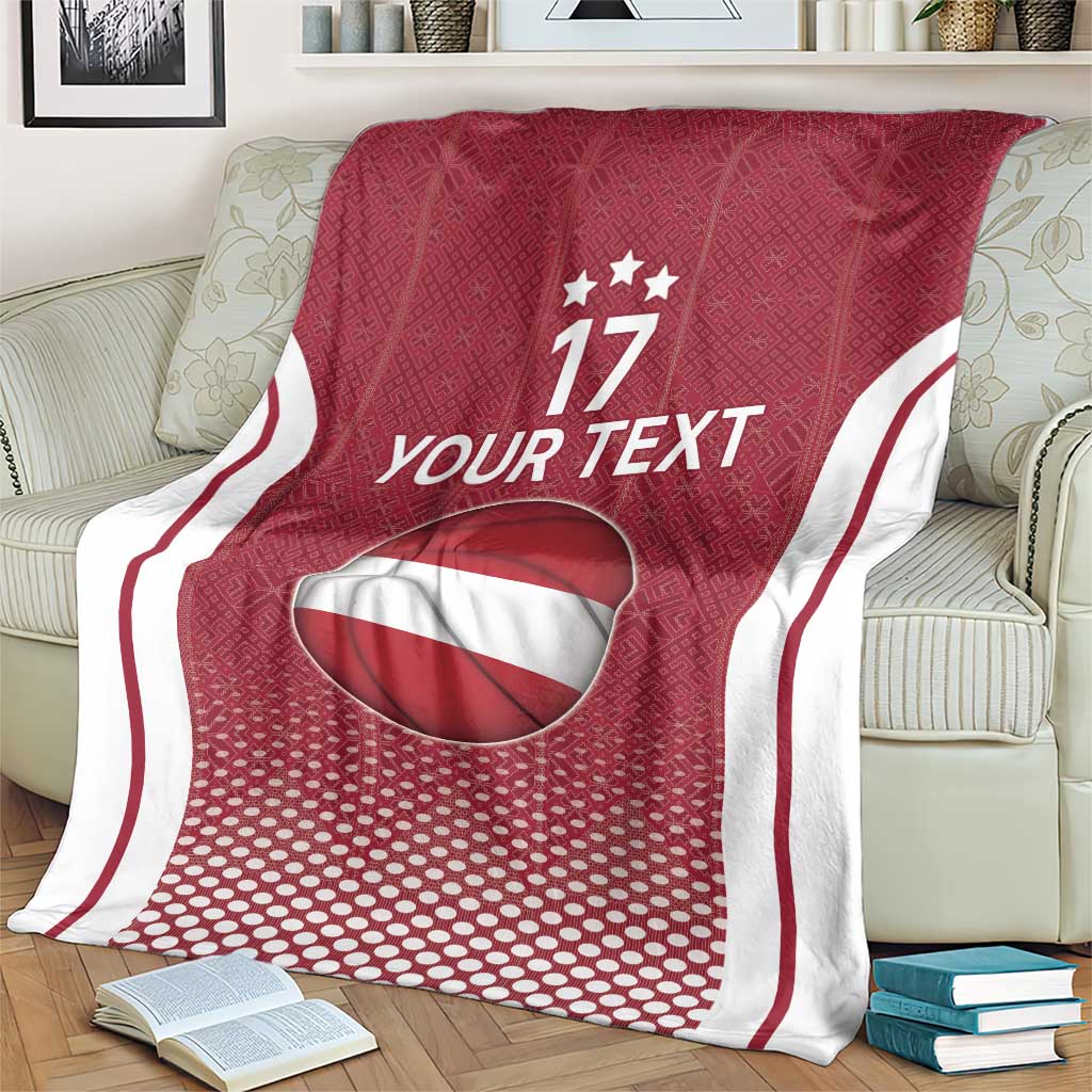 Latvia Basketball Custom Blanket Red Latvian Pattern