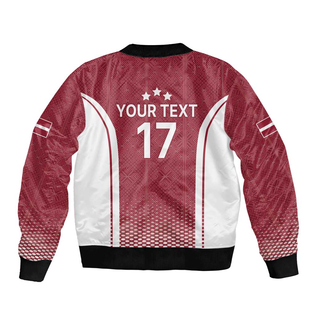 Latvia Basketball Custom Bomber Jacket Red Latvian Pattern
