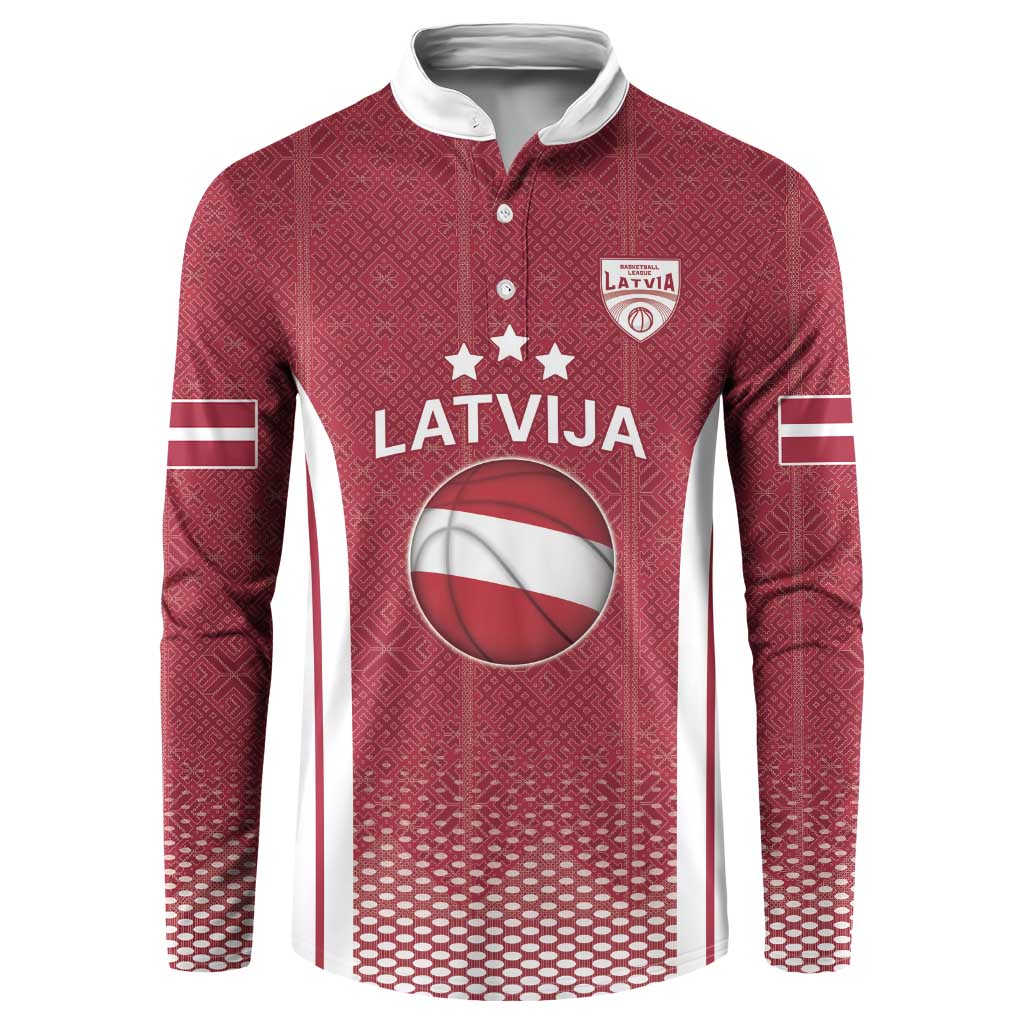 Latvia Basketball Custom Button Sweatshirt Red Latvian Pattern