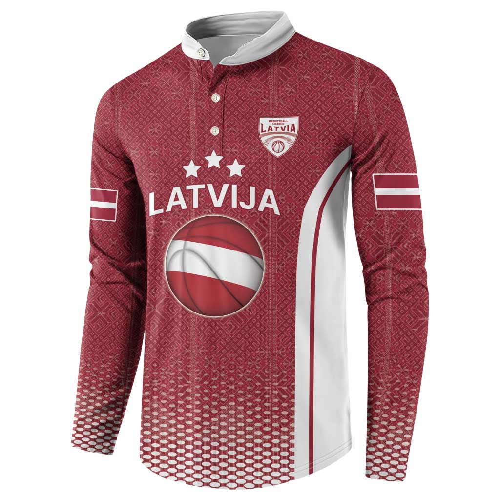 Latvia Basketball Custom Button Sweatshirt Red Latvian Pattern