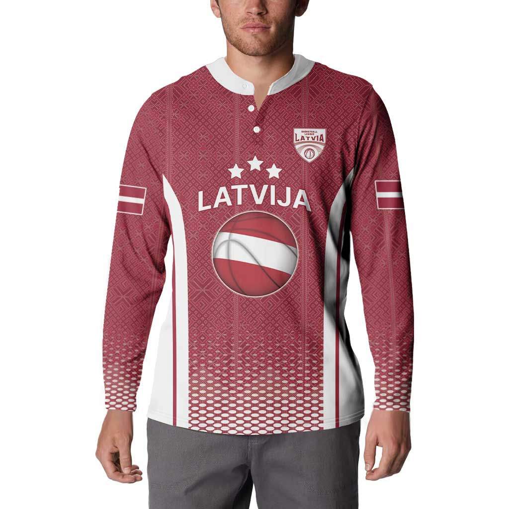Latvia Basketball Custom Button Sweatshirt Red Latvian Pattern