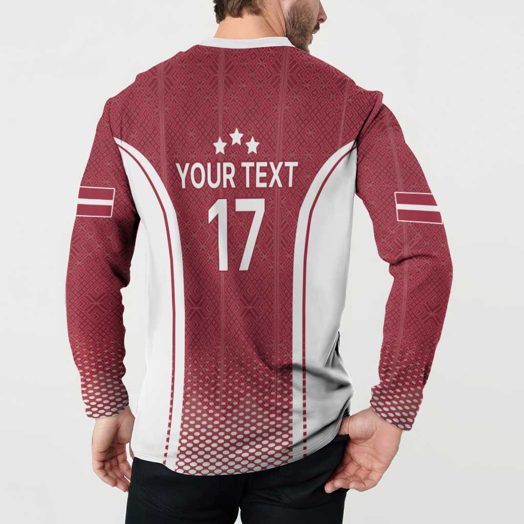 Latvia Basketball Custom Button Sweatshirt Red Latvian Pattern