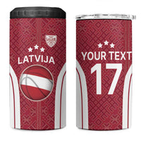 Latvia Basketball Custom 4 in 1 Can Cooler Tumbler Red Latvian Pattern
