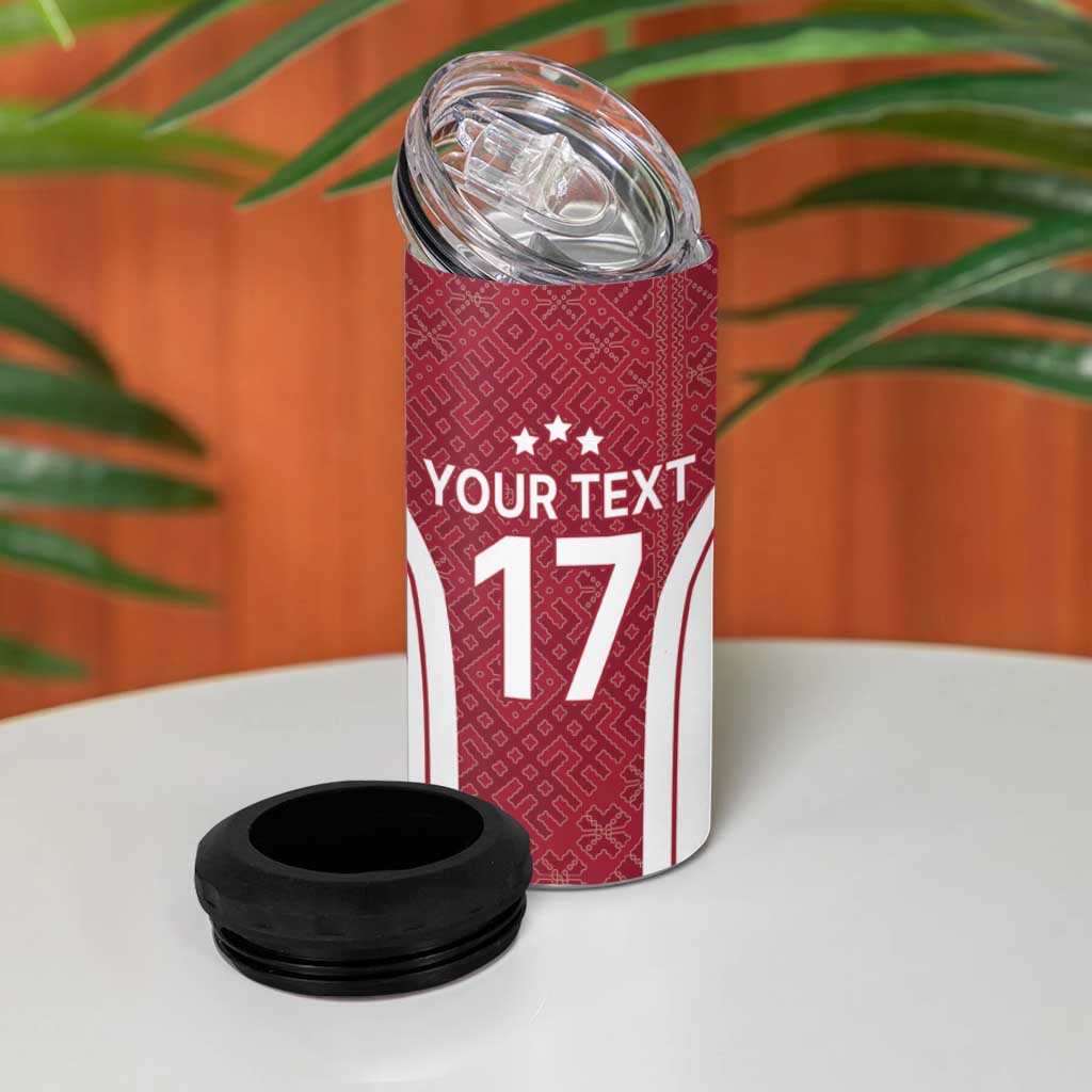 Latvia Basketball Custom 4 in 1 Can Cooler Tumbler Red Latvian Pattern