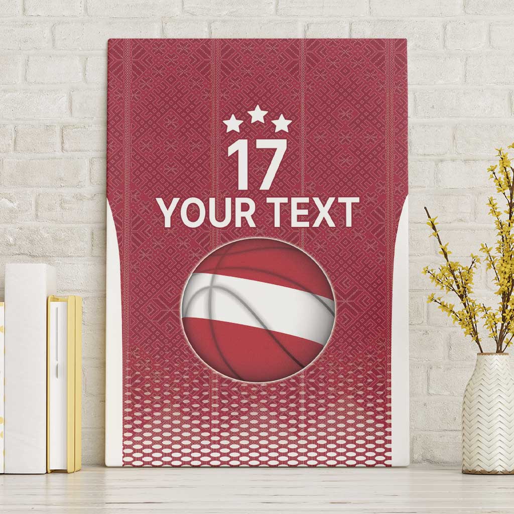 Latvia Basketball Custom Canvas Wall Art Red Latvian Pattern