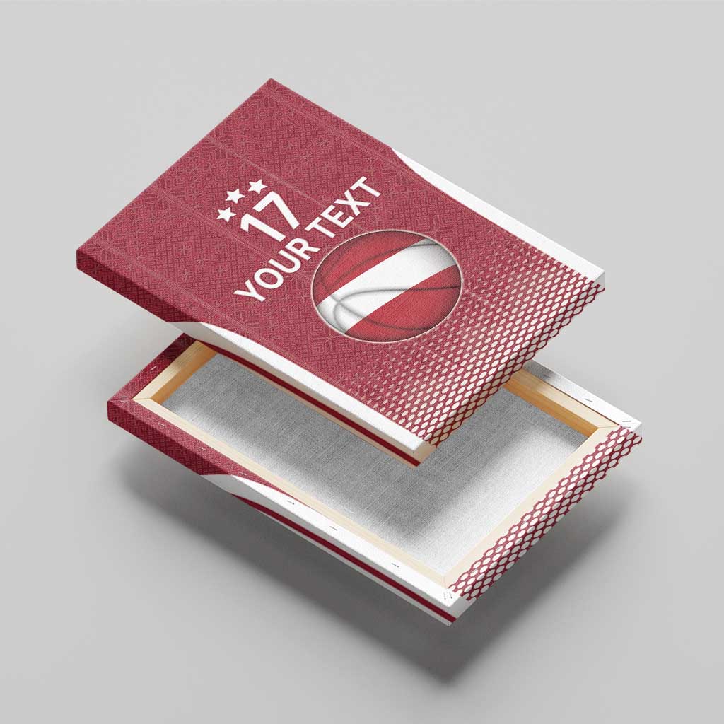 Latvia Basketball Custom Canvas Wall Art Red Latvian Pattern