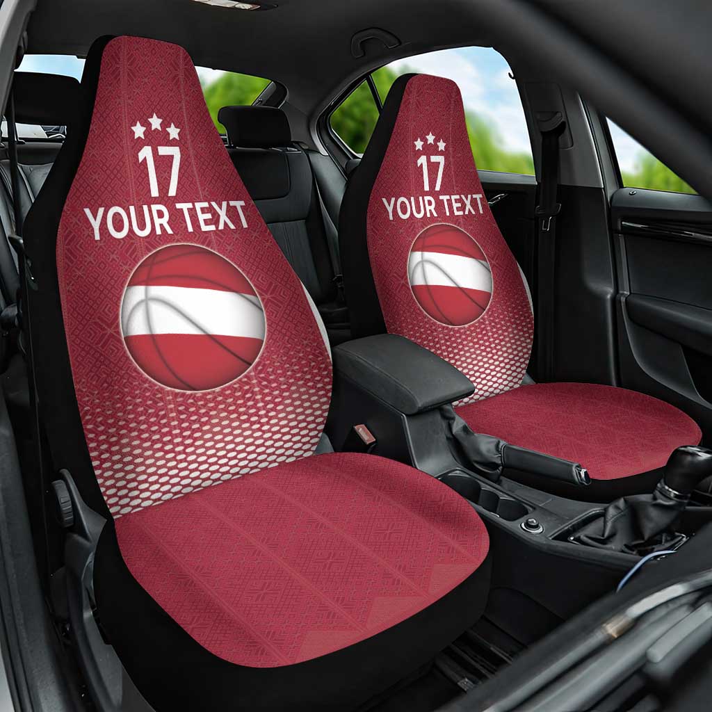 Latvia Basketball Custom Car Seat Cover Red Latvian Pattern