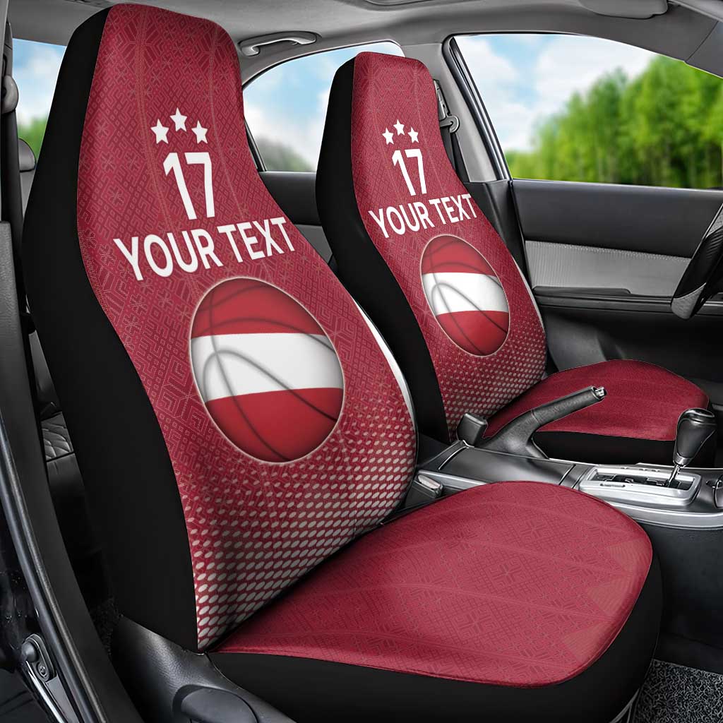 Latvia Basketball Custom Car Seat Cover Red Latvian Pattern