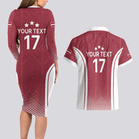 Latvia Basketball Custom Couples Matching Long Sleeve Bodycon Dress and Hawaiian Shirt Red Latvian Pattern