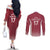Latvia Basketball Custom Couples Matching Off The Shoulder Long Sleeve Dress and Long Sleeve Button Shirt Red Latvian Pattern