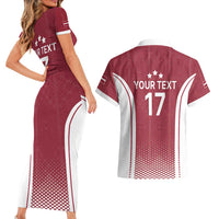 Latvia Basketball Custom Couples Matching Short Sleeve Bodycon Dress and Hawaiian Shirt Red Latvian Pattern