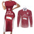 Latvia Basketball Custom Couples Matching Short Sleeve Bodycon Dress and Long Sleeve Button Shirt Red Latvian Pattern
