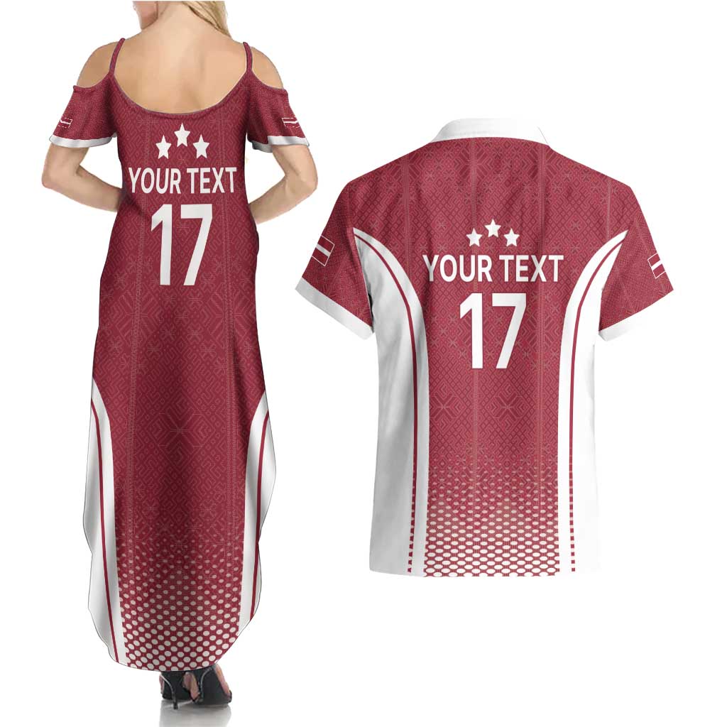 Latvia Basketball Custom Couples Matching Summer Maxi Dress and Hawaiian Shirt Red Latvian Pattern