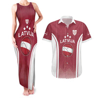 Latvia Basketball Custom Couples Matching Tank Maxi Dress and Hawaiian Shirt Red Latvian Pattern