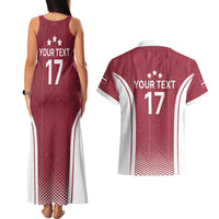 Latvia Basketball Custom Couples Matching Tank Maxi Dress and Hawaiian Shirt Red Latvian Pattern