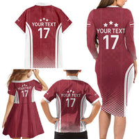 Latvia Basketball Custom Family Matching Long Sleeve Bodycon Dress and Hawaiian Shirt Red Latvian Pattern