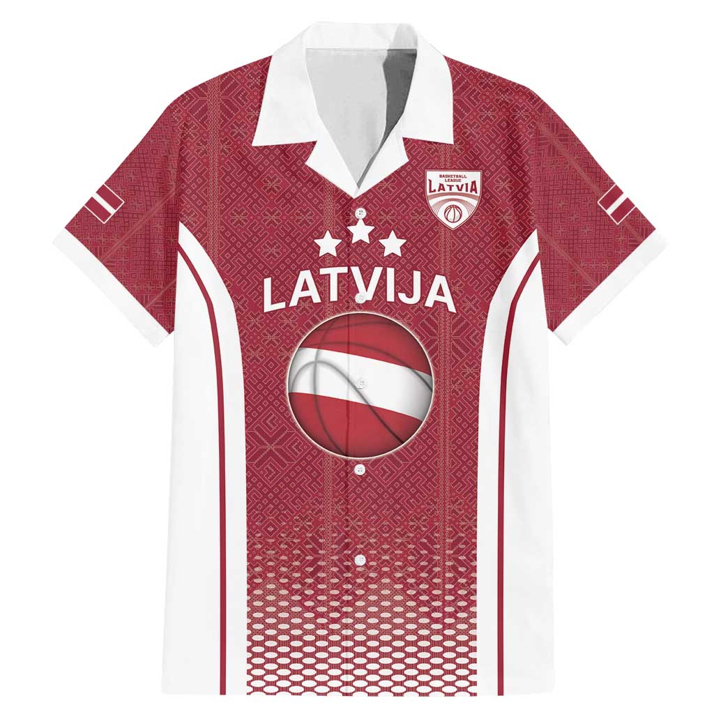 Latvia Basketball Custom Family Matching Mermaid Dress and Hawaiian Shirt Red Latvian Pattern