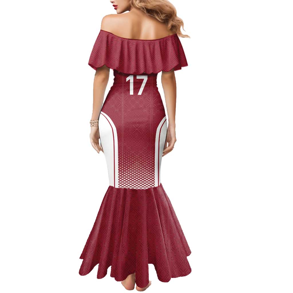 Latvia Basketball Custom Family Matching Mermaid Dress and Hawaiian Shirt Red Latvian Pattern