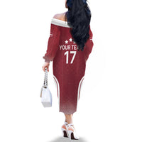 Latvia Basketball Custom Family Matching Off The Shoulder Long Sleeve Dress and Hawaiian Shirt Red Latvian Pattern