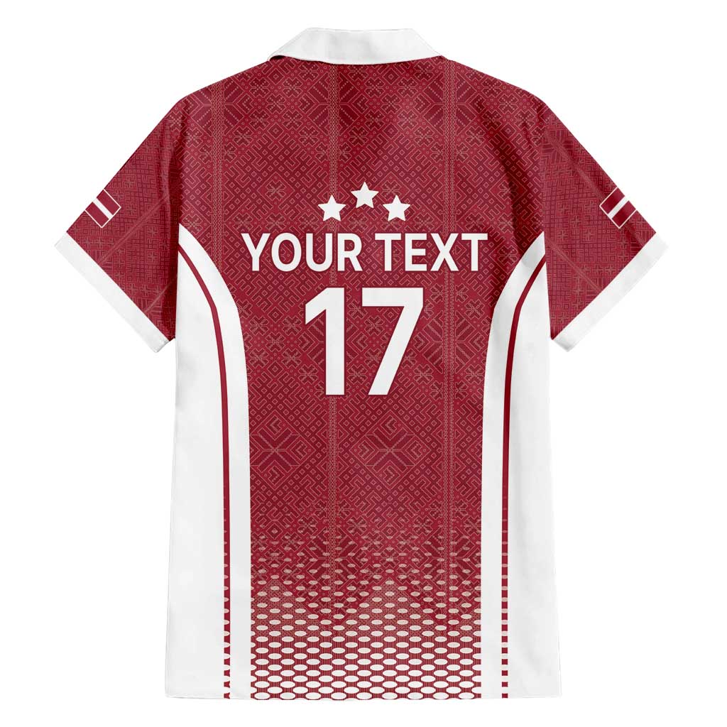 Latvia Basketball Custom Family Matching Off Shoulder Short Dress and Hawaiian Shirt Red Latvian Pattern