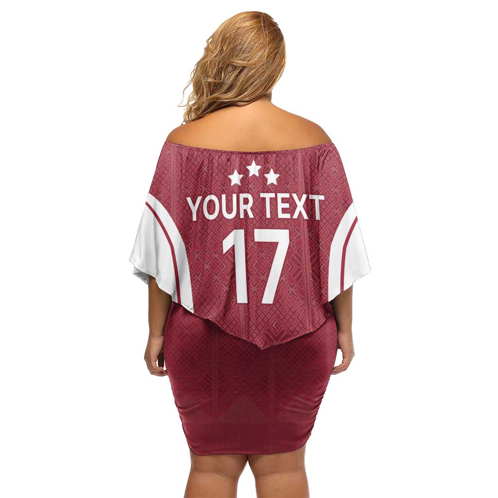 Latvia Basketball Custom Family Matching Off Shoulder Short Dress and Hawaiian Shirt Red Latvian Pattern