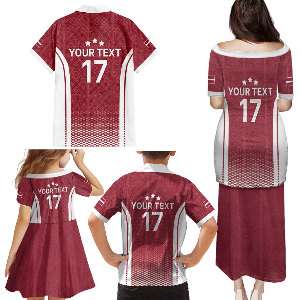 Latvia Basketball Custom Family Matching Puletasi and Hawaiian Shirt Red Latvian Pattern
