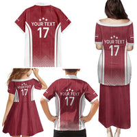 Latvia Basketball Custom Family Matching Puletasi and Hawaiian Shirt Red Latvian Pattern