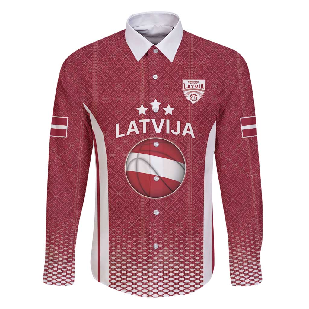 Latvia Basketball Custom Family Matching Puletasi and Hawaiian Shirt Red Latvian Pattern