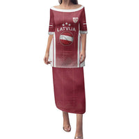 Latvia Basketball Custom Family Matching Puletasi and Hawaiian Shirt Red Latvian Pattern