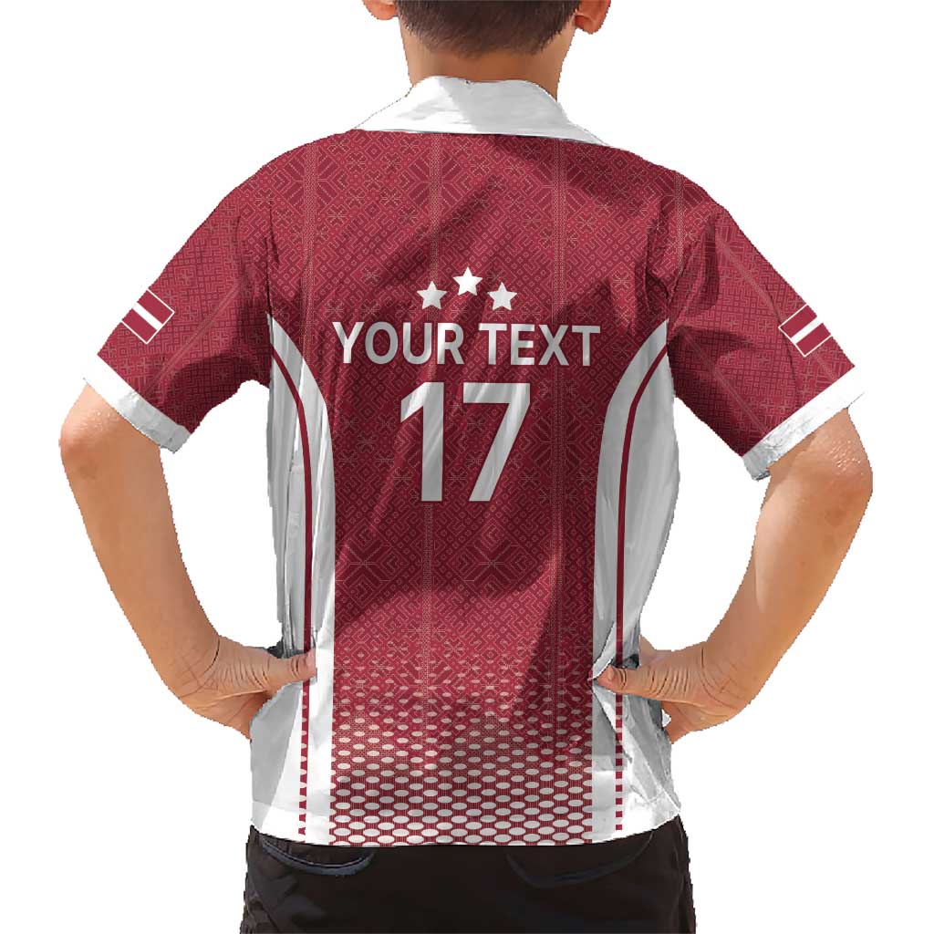 Latvia Basketball Custom Family Matching Short Sleeve Bodycon Dress and Hawaiian Shirt Red Latvian Pattern