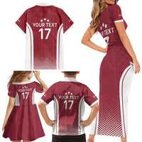 Latvia Basketball Custom Family Matching Short Sleeve Bodycon Dress and Hawaiian Shirt Red Latvian Pattern