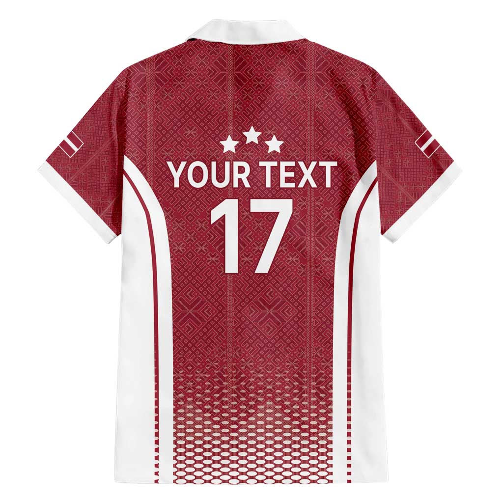 Latvia Basketball Custom Family Matching Short Sleeve Bodycon Dress and Hawaiian Shirt Red Latvian Pattern