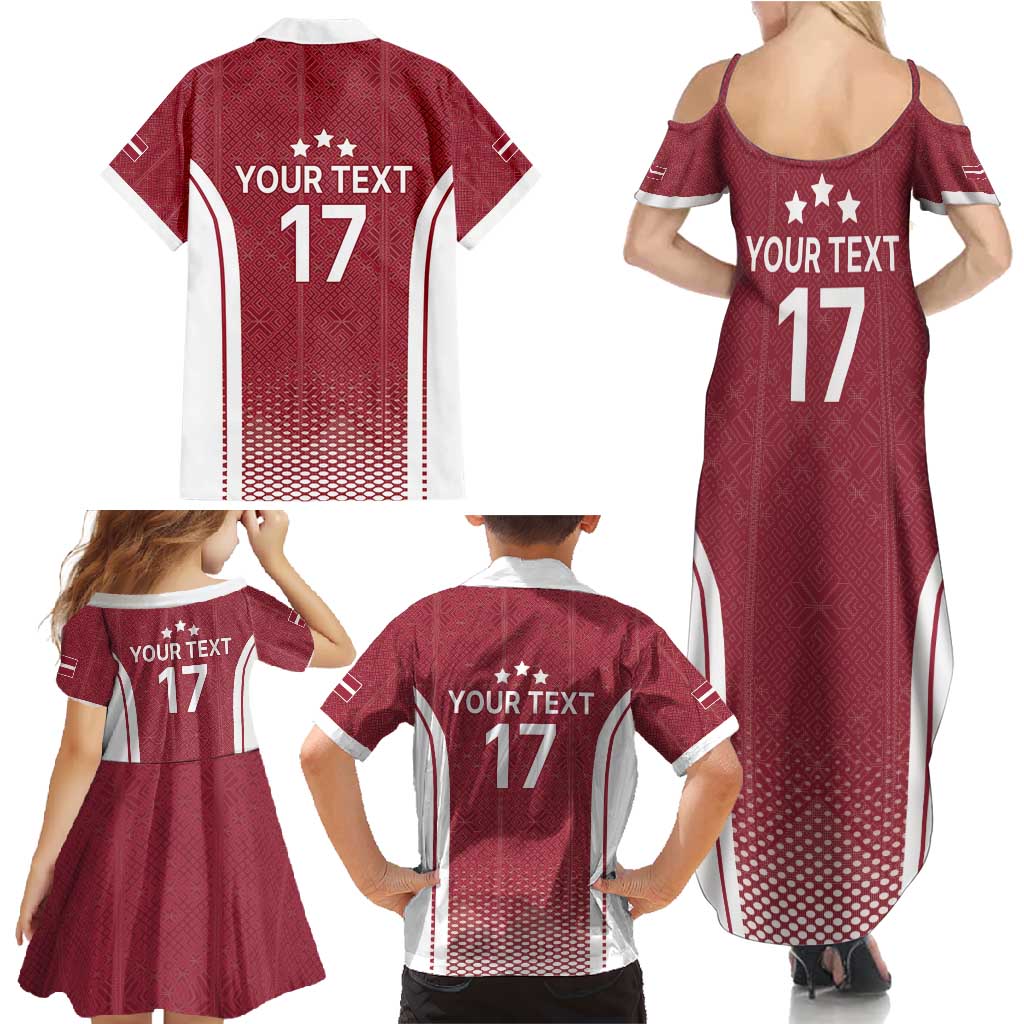 Latvia Basketball Custom Family Matching Summer Maxi Dress and Hawaiian Shirt Red Latvian Pattern