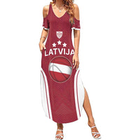 Latvia Basketball Custom Family Matching Summer Maxi Dress and Hawaiian Shirt Red Latvian Pattern