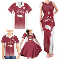 Latvia Basketball Custom Family Matching Tank Maxi Dress and Hawaiian Shirt Red Latvian Pattern