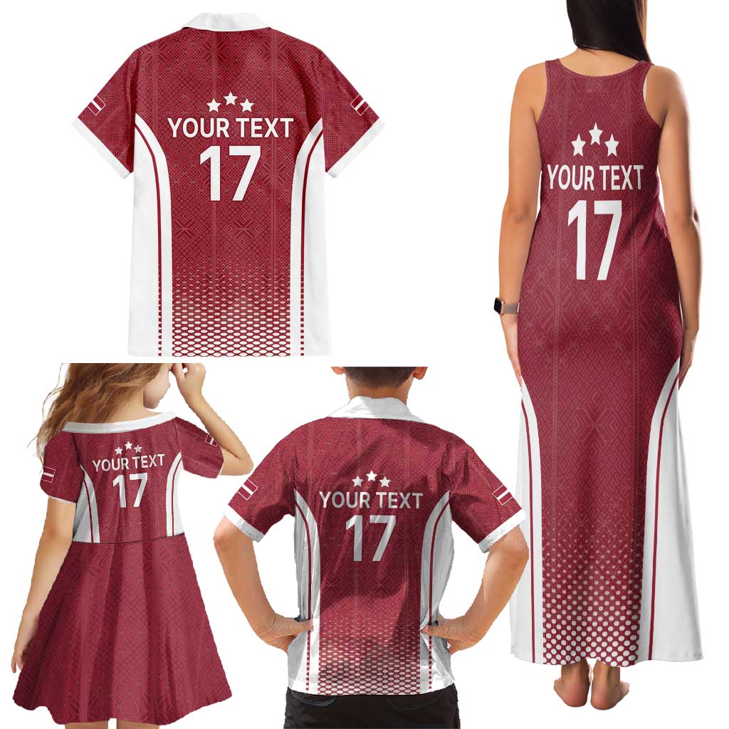 Latvia Basketball Custom Family Matching Tank Maxi Dress and Hawaiian Shirt Red Latvian Pattern