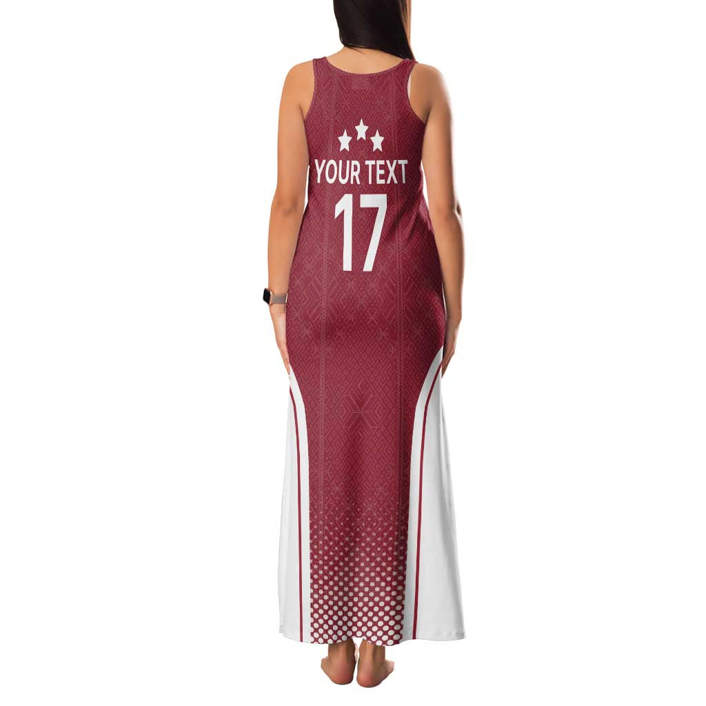 Latvia Basketball Custom Family Matching Tank Maxi Dress and Hawaiian Shirt Red Latvian Pattern