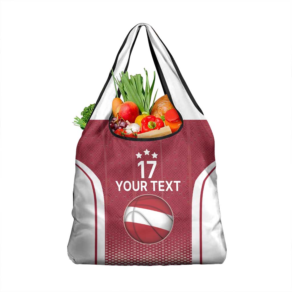 Latvia Basketball Custom Grocery Bag Red Latvian Pattern
