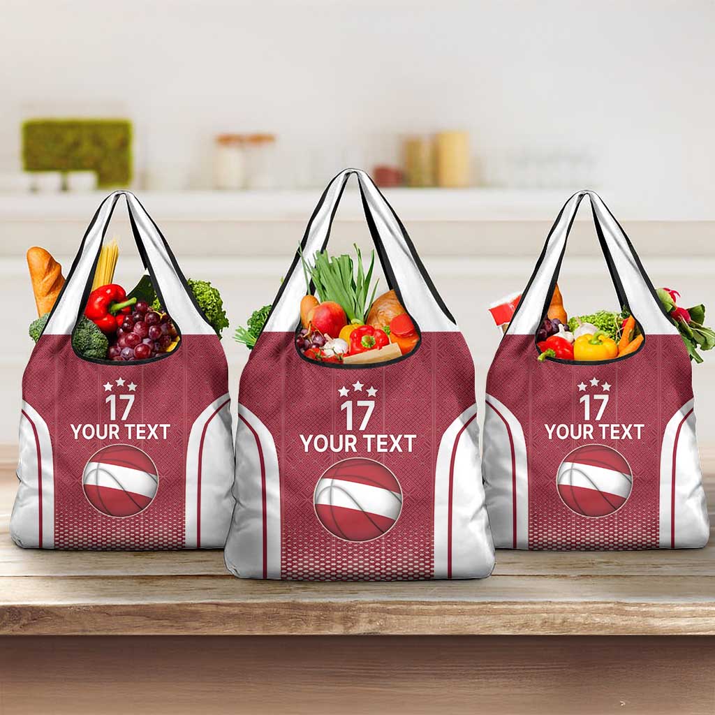 Latvia Basketball Custom Grocery Bag Red Latvian Pattern