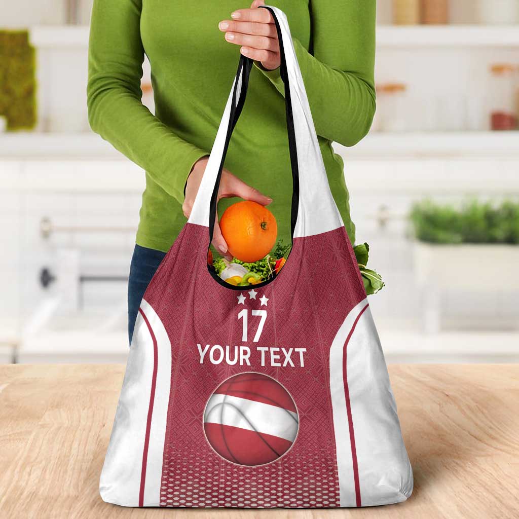 Latvia Basketball Custom Grocery Bag Red Latvian Pattern