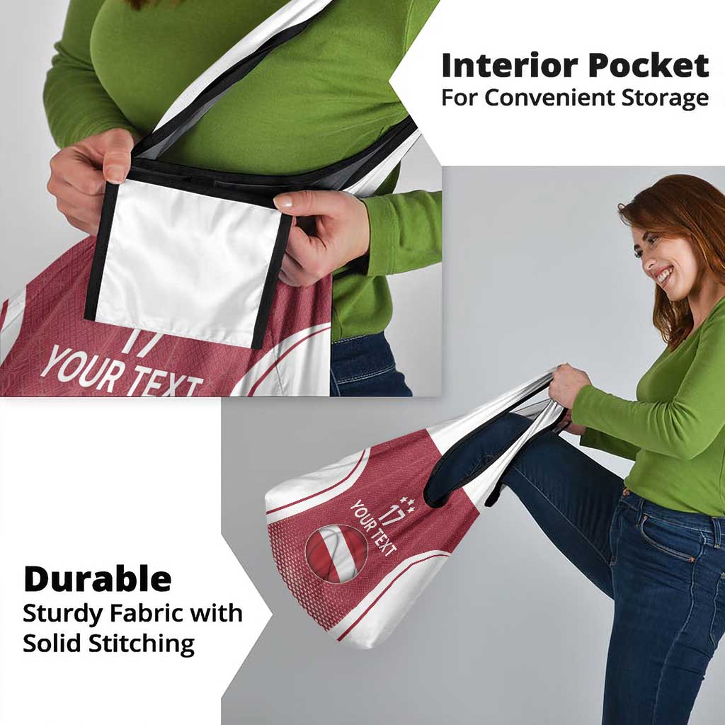 Latvia Basketball Custom Grocery Bag Red Latvian Pattern